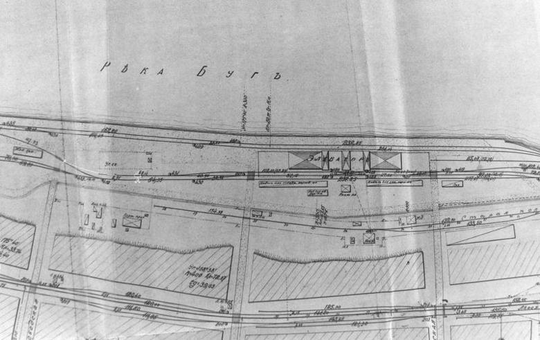Фрагмент карты Николаевского коммерческого порта. 1905 год.асположения элеватора. 1905 год.