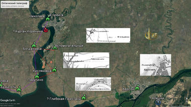 Карта известных башен оптического телеграфа Николаев - Херсон