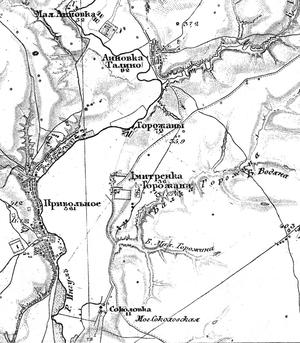 Привольное на карте 19 века
